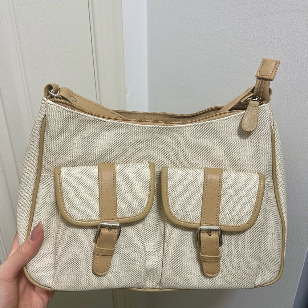 Cream Canvas Shoulder Bag | Minimalist European Style